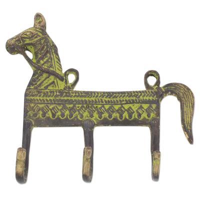 Helpful Horse,'Antiqued Brass Horse Theme 3.Hook Coat Rack from India'