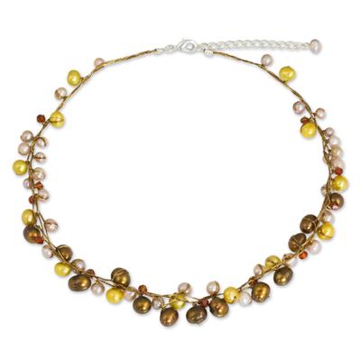 Pearl strand necklace, 'River of Gold' - Handmade Pearl Necklace