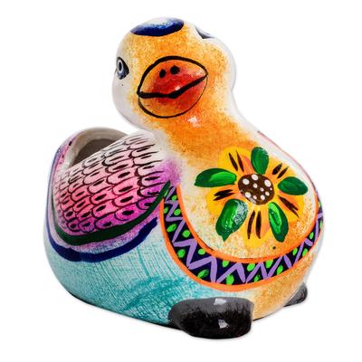 Herbaceous Duck,'Handpainted Mini Ceramic Duck Flower Pot from Guatemala'