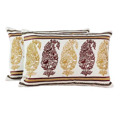 Cotton cushion covers, 'Floral Paisley' (pair)