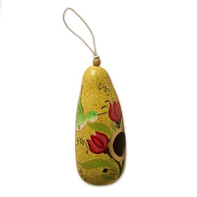 Tulips and Hummingbird,'Multicolored Dried Gourd Birdhouse'