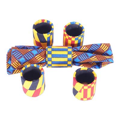 'Four Kente-Themed Cotton and Recycled Plastic Napkin Rings'