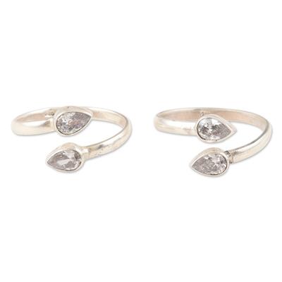Luminous Nature,'Sterling Silver Toe Rings with Cubic Zirconia Stones (Pair)'