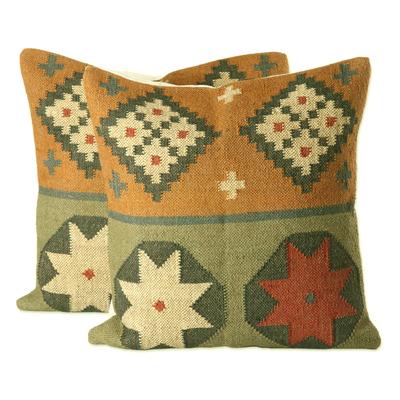 Geometric Reflection,'Geometric Pattern Jute Cushion Covers from India (Pair)'