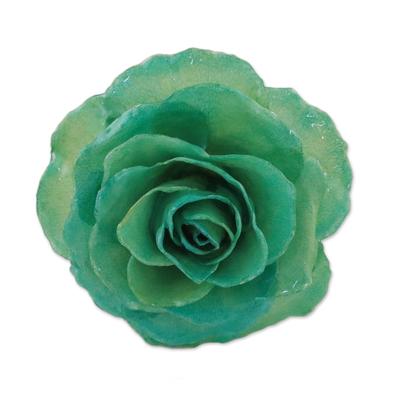 Rosy Mood in Green,'Artisan Crafted Natural Rose Brooch in Green from Thailand'