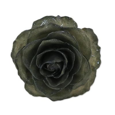 Rosy Mood in Umber,'Artisan Crafted Natural Rose Brooch in Umber from Thailand'