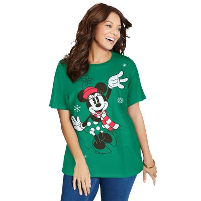 Plus Size Women's Disney Women's Short Sleeve Christmas Minnie Tee by Disney in Green Minnie (Size 2X)
