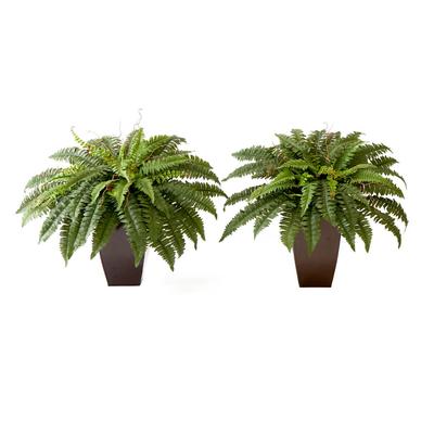 23in. Artificial Boston Fern Plant with Tapered Bronze Square Metal Planter DIY KIT (Set of 2) - Nearly Natural T4486-S2