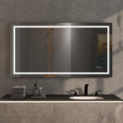 Orren Ellis Diwan LED Makeup Bathroom Mirror w/ 3 Light Color, Anti-Fog Dimmable LED Vanity Wall Mirror, Glass | 30 H x 55 W x 1.45 D in | Wayfair