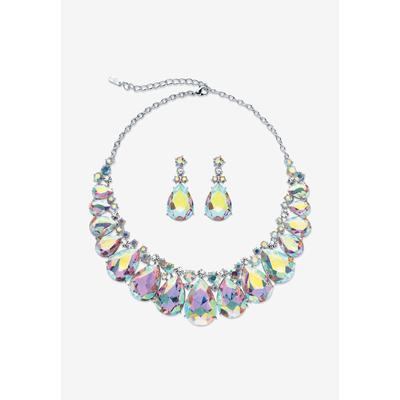 Women's Silver Tone Tone Bib Necklace Set, Aurora Borealis Crystal, 16