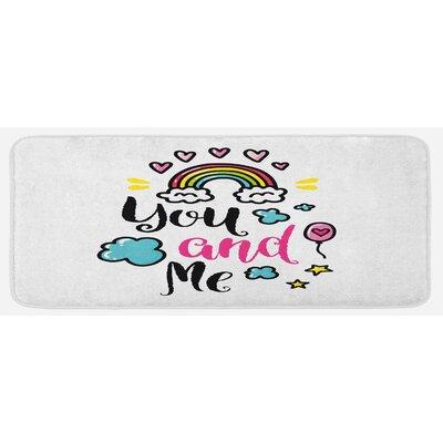 East Urban Home You & Me Words w/ Rainbow Clouds & Hearts Love Romance Doodle Print Multicolor Kitchen Mat, Polyester | Wayfair