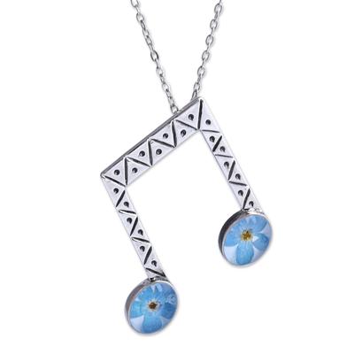 'Beam Note-Shaped Blue Natural Flower Pendant Necklace'