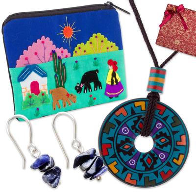 Andean Spell,'Handcrafted Andean-Themed Blue-Toned Curated Gift Set'