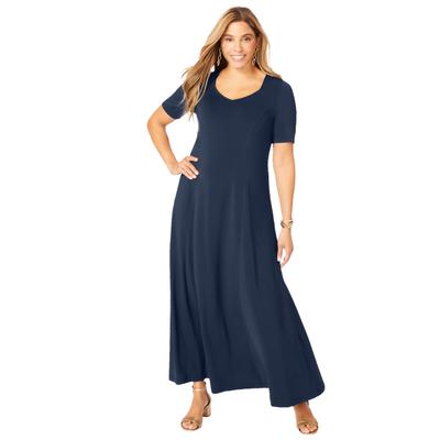 Plus Size Women's Stretch Knit Sweetheart Maxi Dress by The London Collection in Navy (Size 26 W)