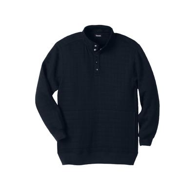 Men's Big & Tall Quilted henley snapped pullover sweatshirt by KingSize in Black (Size 5XL)