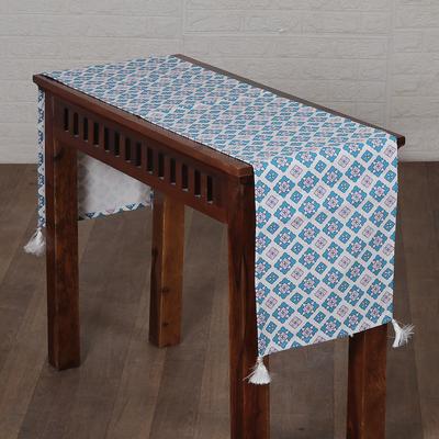 Moroccan Delights,'Moroccan Patterned Blue and Pink Cotton Table Runner'