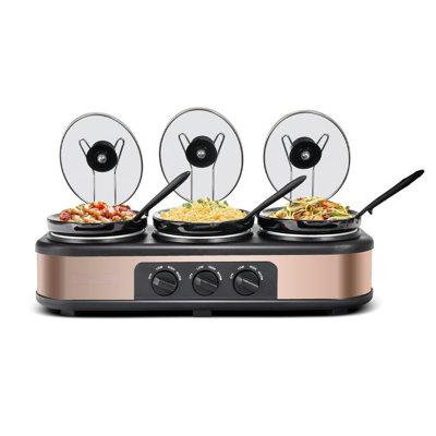 Color of the face home 1.5 Quart Triple Slow Cooker & Buffet Server, Small Mini Slow Cooker w/ 3 Upgraded Oval Ceramic Cooking Pots & Glass Lids | Wayfair