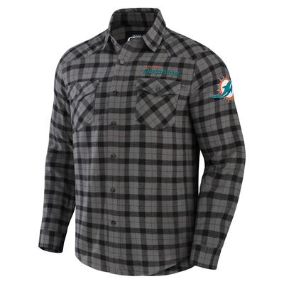 Men's NFL x Darius Rucker Collection by Fanatics Gray Miami Dolphins Flannel Long Sleeve Button-Up Shirt