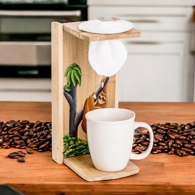 'Painted Nature-Themed Wood Single-Serve Drip Coffee Stand'