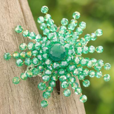 'Star-Shaped Green Chalcedony and Glass Beaded Brooch'