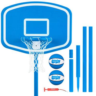GoSports Splash Hoop UP Above Ground Pool Hoop Basketball Game w/ 2 Pool Basketballs & Pump Rubber in Blue | 19.69 H x 33.86 W x 106.3 D in | Wayfair