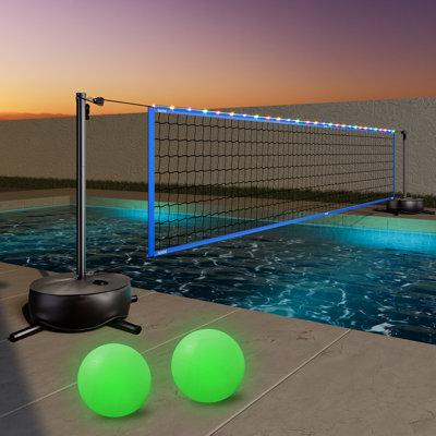 OXYGIE Pool Volleyball Net Games Set w/ Ball Adjustable Up To 32 Feet Wide Metal/Fabric in Blue | 36 H x 180 W in | Wayfair JH0801L-B08