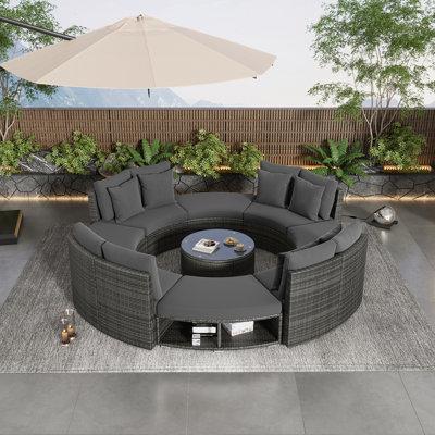 Latitude Run® Kambree 9 Piece Sectional Seating Group w/ Cushions in Black | 33.1 H x 42.1 W x 23.6 D in | Outdoor Furniture | Wayfair