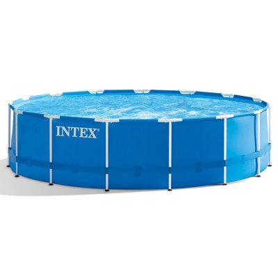 Intex Metal Frame Round Above Ground Swimming Pool w/Pump in Blue | 15' x 48