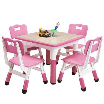 gaomon MDF Adjustable Square 4 Students Activity Table & Chairs Laminate | 25.59 W in | Wayfair ljh-PTO_0YUMR0YF