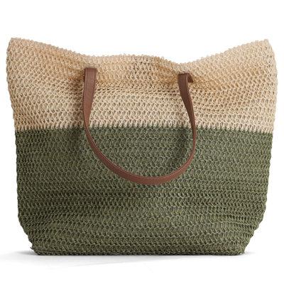 Rutledge & King Straw Picnic Tote Bag - 2-Pack in Green/Brown | 15.7 H x 11 W x 1.7 D in | Wayfair RK-260-SANGRE-2