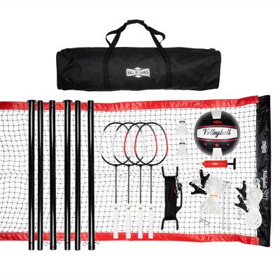 Hall of Games 32-ft Outdoor Volleyball & Badminton Net w/ Carrying Bag Accessories Set Fabric in Black/Red | 92 H x 384 W x 36 D in | Wayfair