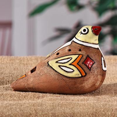 \'Hand-Painted Bird-Shaped Ceramic Ocarina in Warm Hues\'