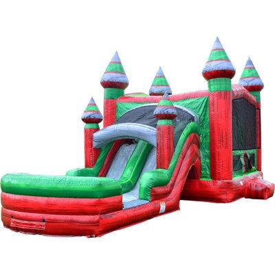 JumpOrange kids Midnight Commercial Grade Bounce House Water Slide for (with Pool & Blower) in Red/Gray/Green | 180 H x 156 W x 372 D in | Wayfair