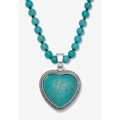 Women's Genuine Turquoise Antiqued Silvertone Heart Pendant Necklace, 34 Inches by PalmBeach Jewelry in Turquoise