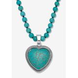 Women's Genuine Turquoise Antiqued Silvertone Heart Pendant Necklace, 34 Inches by PalmBeach Jewelry in Turquoise