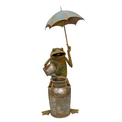 Rustic Copper Metal Frog With Umbrella Fountain 53.75