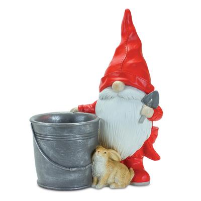 Raincoat Garden Gnome Statue With Bucket Planter 24.75"H by Melrose in Red