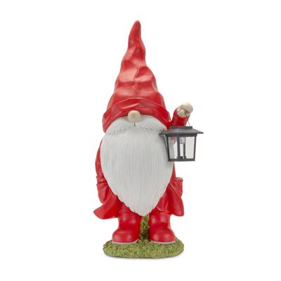 Raincoat Garden Gnome Statue With Lantern Accent 24.75"H by Melrose in Red