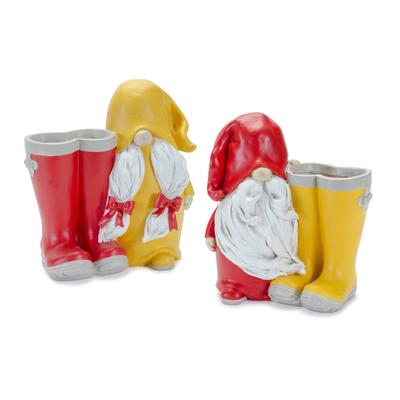 Garden Gnome With Rainboot Platner Or Vase (Set Of 2) by Melrose in Yellow