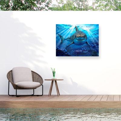 Trademark Fine Art Modern & Contemporary Stalking Shark in Blue | 18 H x 24 W x 1.5 D in | Wayfair ALI23986-OC1824WR
