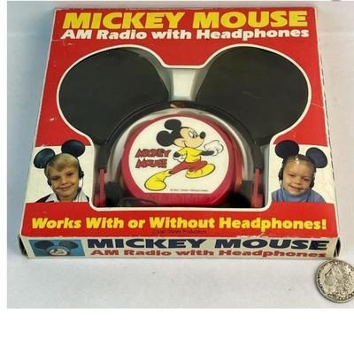 Disney Portable Audio & Video | Brand New Vintage 1970's Walt Disney Mickey Mouse Am Radio W/ Headphones | Color: Black/Red | Size: Os