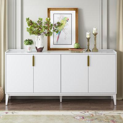 BURDOCK Storage Cabinet Sideboard Wooden Cabinet w/ 4 Doors Wood in White | 29.9 H x 63 W x 15.6 D in | Wayfair SLL651