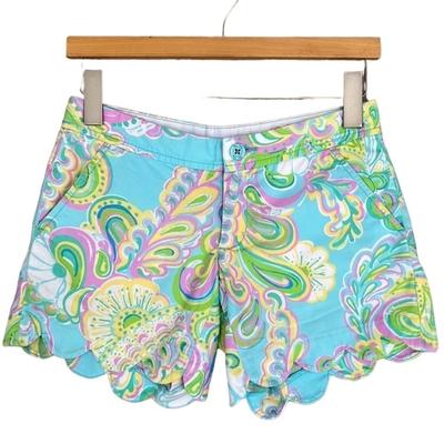 Lilly Pulitzer Shorts | Lilly Pulitzer Shorely Blue Double Trouble Floral Paisley Buttercup Shorts | Color: Blue/Yellow | Size: 000