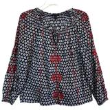 J. Crew Tops | J. Crew Top/Tunic Women's Size 2 Embroidered Tie Neck In Printed Indian Stretch | Color: Black/Red | Size: 2