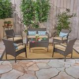 Red Barrel Studio® Everliegh 6 Piece Sofa Seating Group w/ Cushions Synthetic Wicker/All - Weather Wicker/Wicker/Rattan in Gray/Brown | Outdoor Furniture | Wayfair