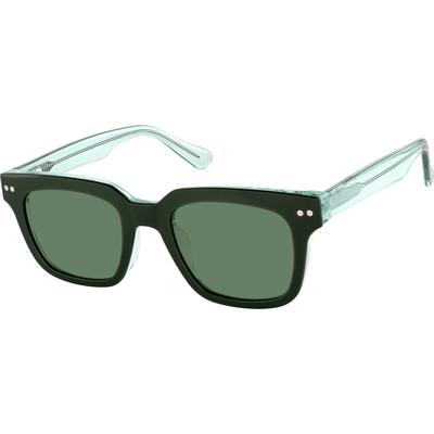 Zenni Square Prescription Glasses W/ Snap-On Sunlens Green Plastic Full Rim Frame