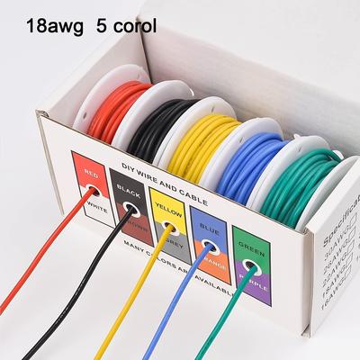 5 Roll Electrical Wire, 18 Awg Stranded Wire Spool, Flexible 18 Gauge Silicone Hook Up Wire Kit, Electrical Tinned Copper Wire, 5 Colors, 16.4ft Each Color