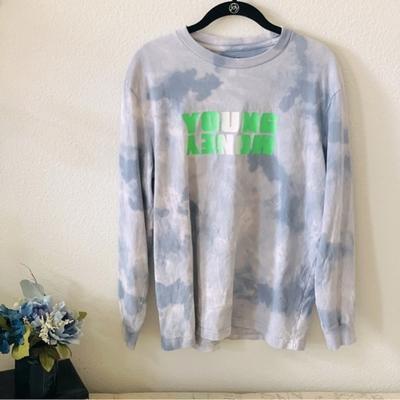 American Eagle Outfitters Shirts | Ae X Young Money Green Earth In Blue Tie Dye Long Sleeve Graphic Tee | Color: Blue/Green | Size: M