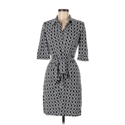 Laundry by Design Casual Dress - Shirtdress Tie Neck 3/4 Sleeve: Gray Print Dresses - Women's Size 6
