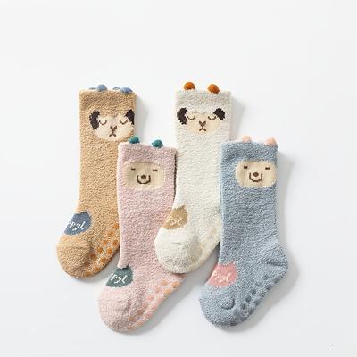 4pairs Baby Boys Girls Kids Coral Fleece Warm Stockings, Non-slip Floor Socks, Toddlers Children's Cute Socks